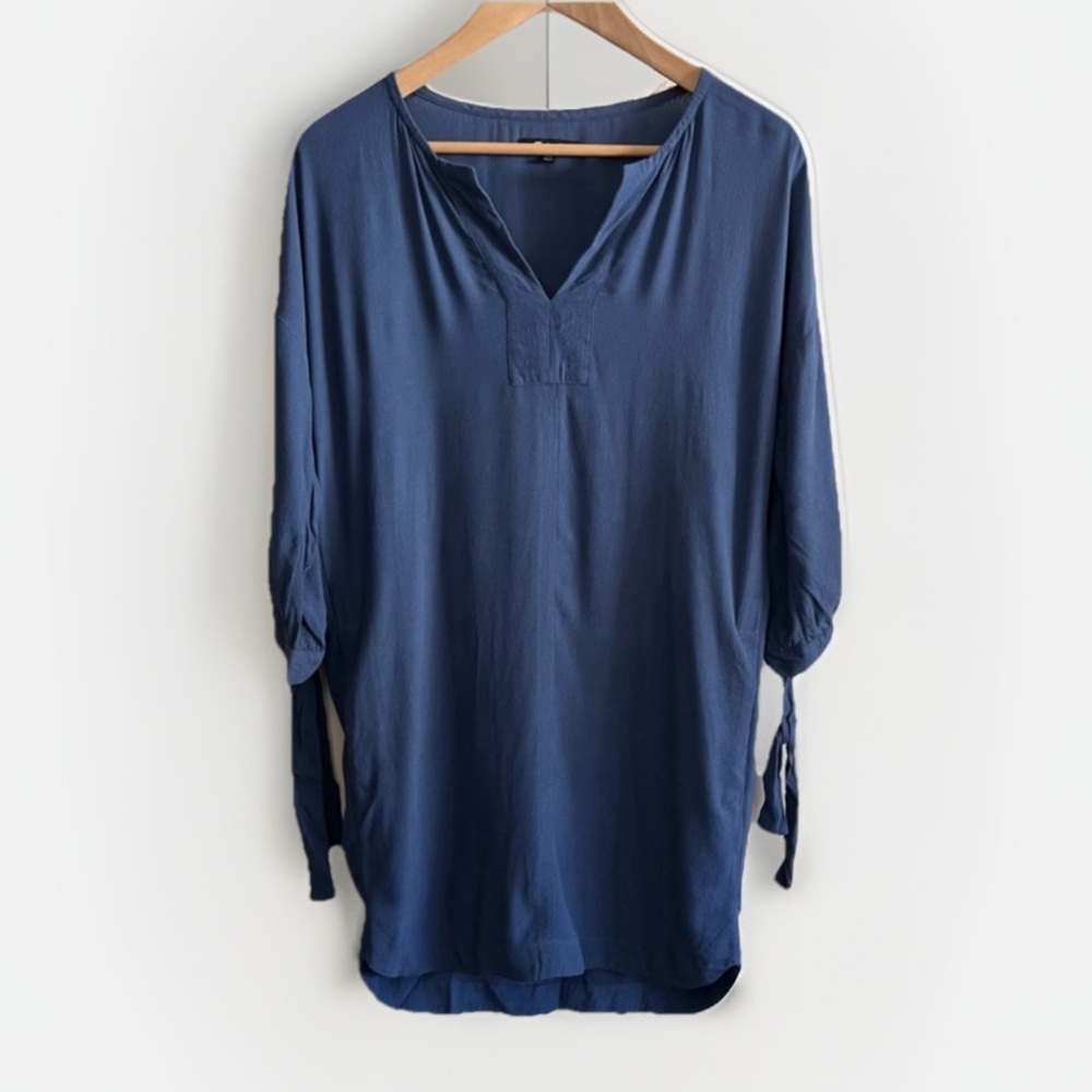 Madewell Du Jour Slate Blue Tie Sleeve Dress